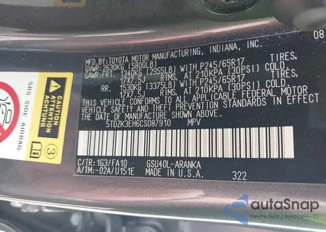 2012 Toyota Highlander Base V6 из США, поврежденный, VIN 5TDZK3EH6CS087910